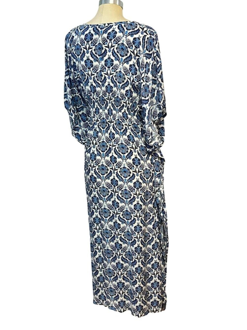 Rujuta Sheth x Anthropologie Marie White Blue Lotus Maxi Kaftan Dress - S / M - Picture 6 of 8